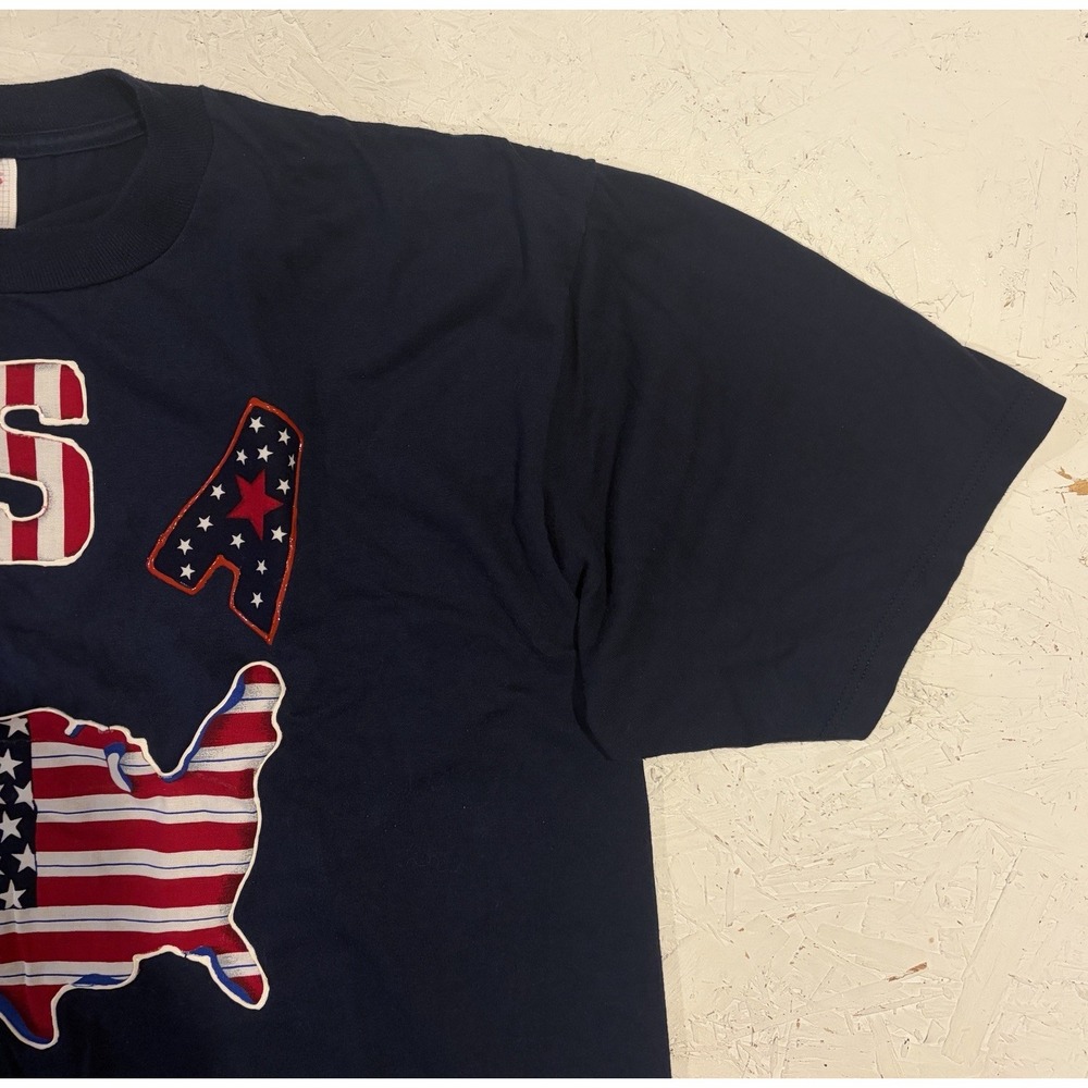 Vintage Jerzees USA Map Shirt Short Sleeve Mens XL Puff Paint Blue Red White - Picture 5 of 11
